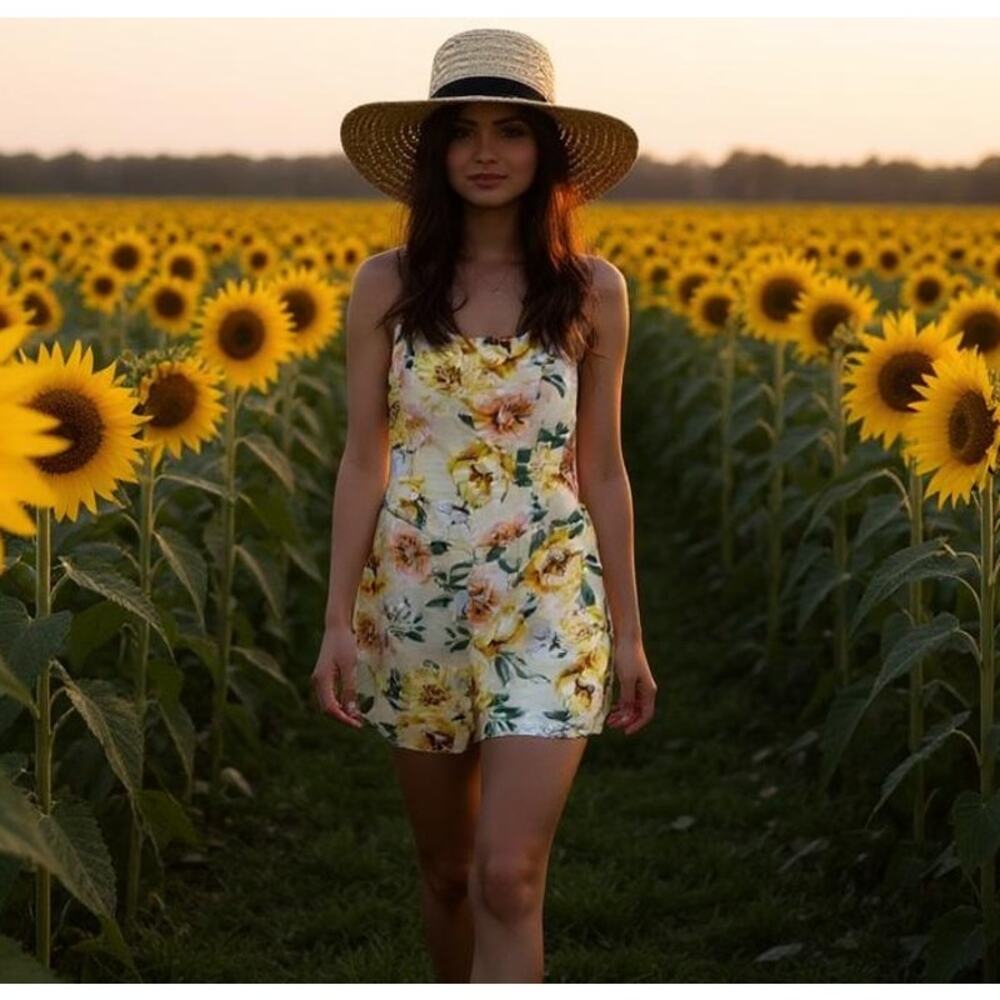 OLD NAVY Floral Cami Romper Yellow Sleeveless Casual Womens Small